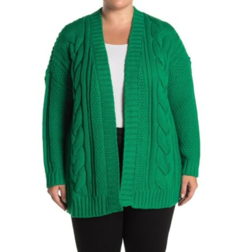 One A Women's Green Open Front Cardigan Sweater 1X